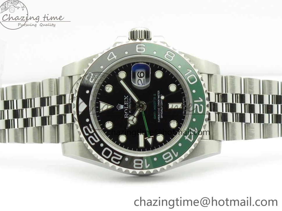 0201 UrbanChic GMT-Master II 126710 BLRO BPF Black Green Ceramic Bezel SS Black Dial on SS Jubilee Bracelet A 3347